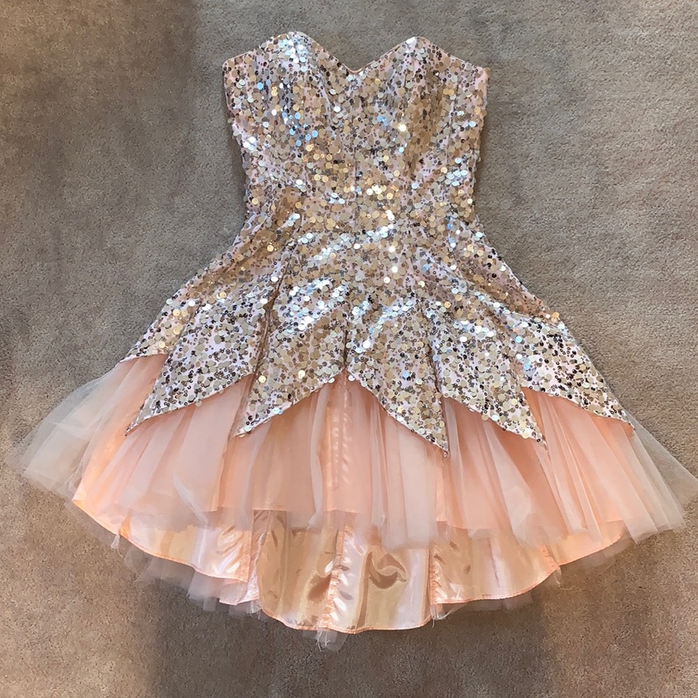 Masquerade Blush Sequin/Tulle Homecoming Gown. 3/4